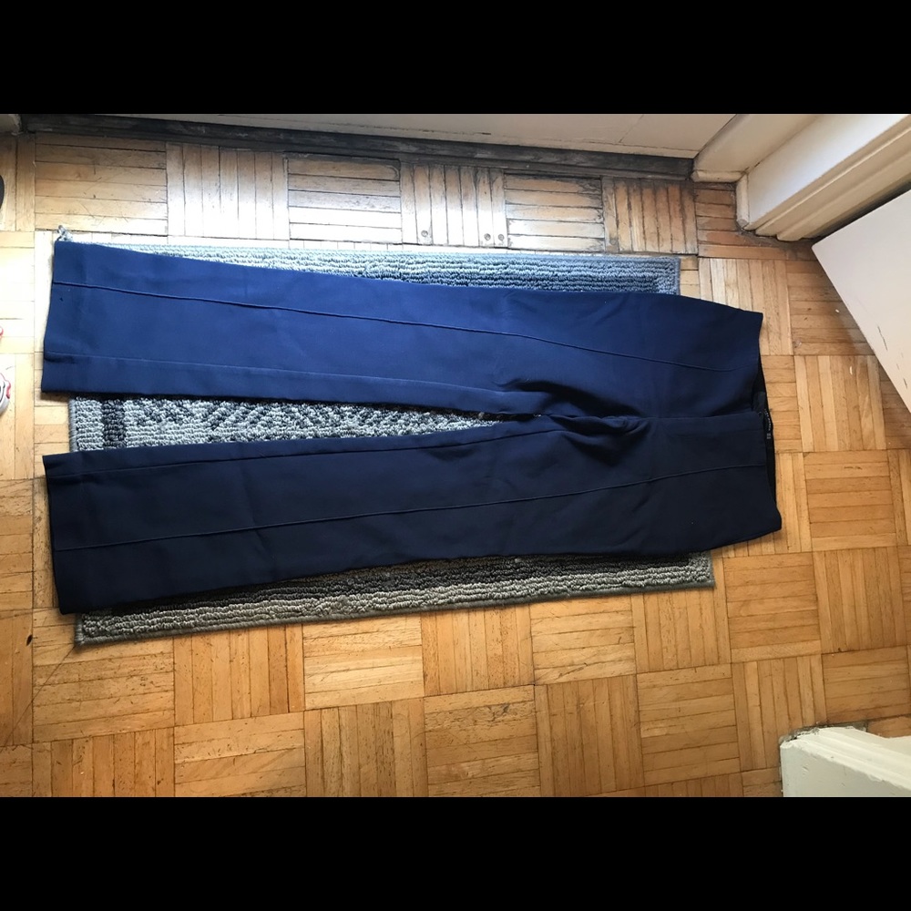 Blue fitted skinny leg trousers